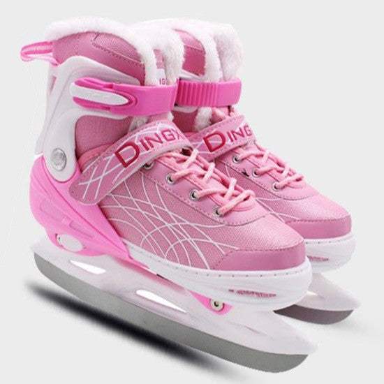 Pink children's plush insulated adjustable ice skate shoes