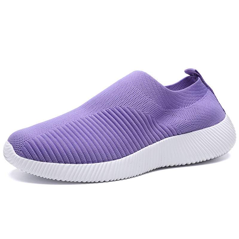 Men's white and black flying knit mesh casual sneakers with rubber sole