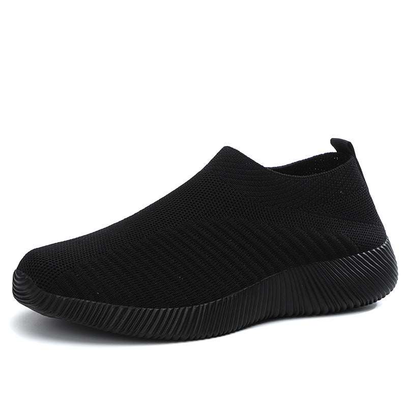 men's white and black flying knit sneakers casual mesh shoes