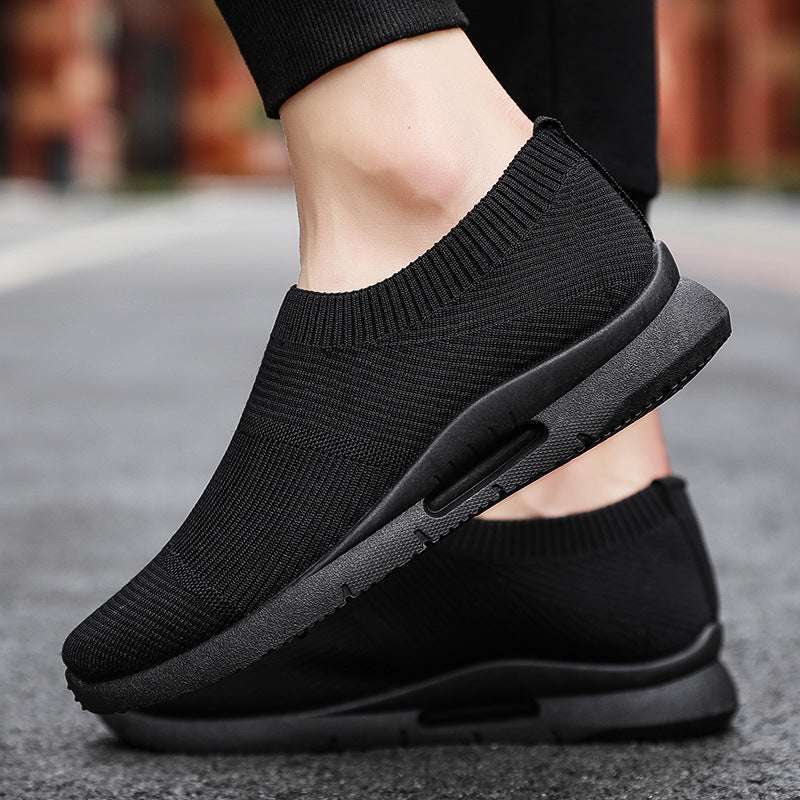 Men's white and black flying knit mesh casual sneakers