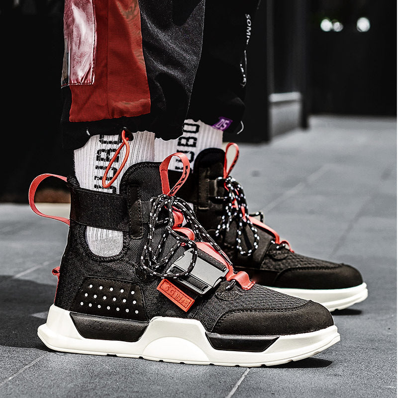 Boys high-top hoverboard shoes with color matching mesh and rubber sole